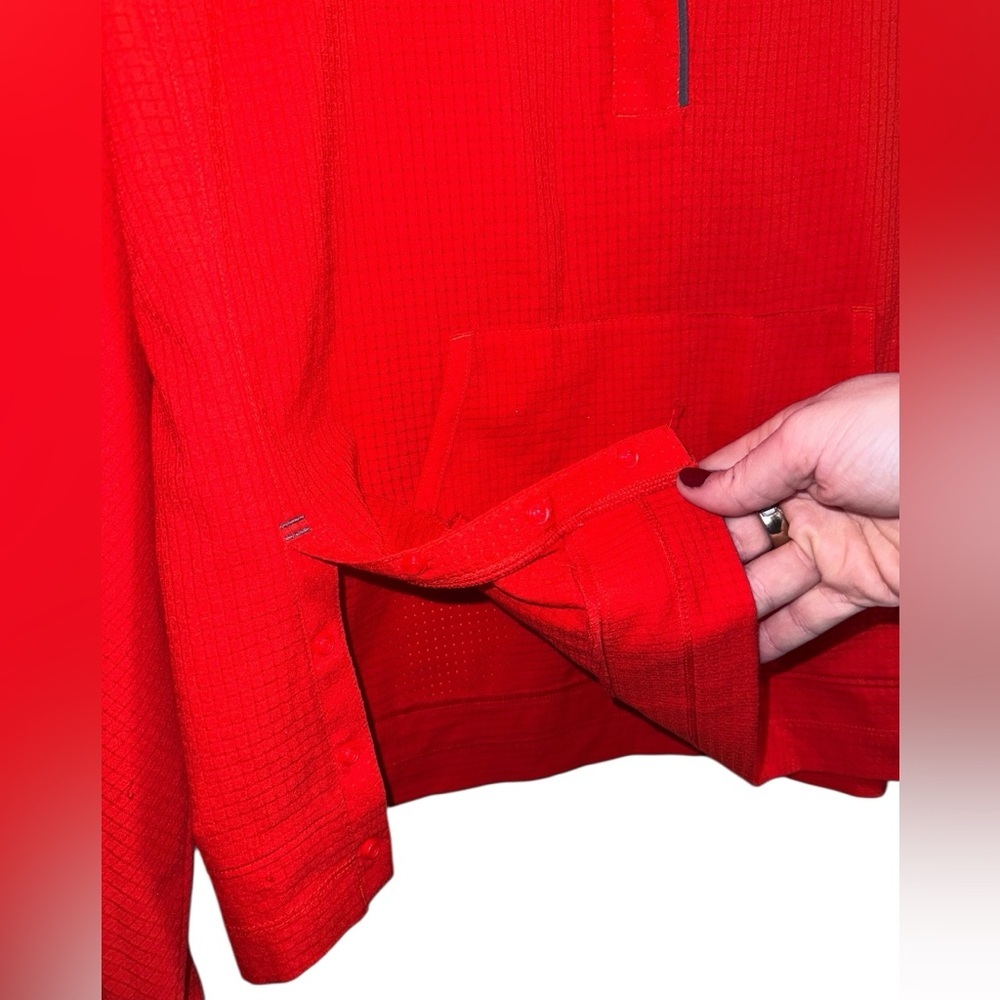 Mountain Hardwear Orange Grid Fleece Pullover Hoodie L Snap Side Activewear - Picture 3 of 10